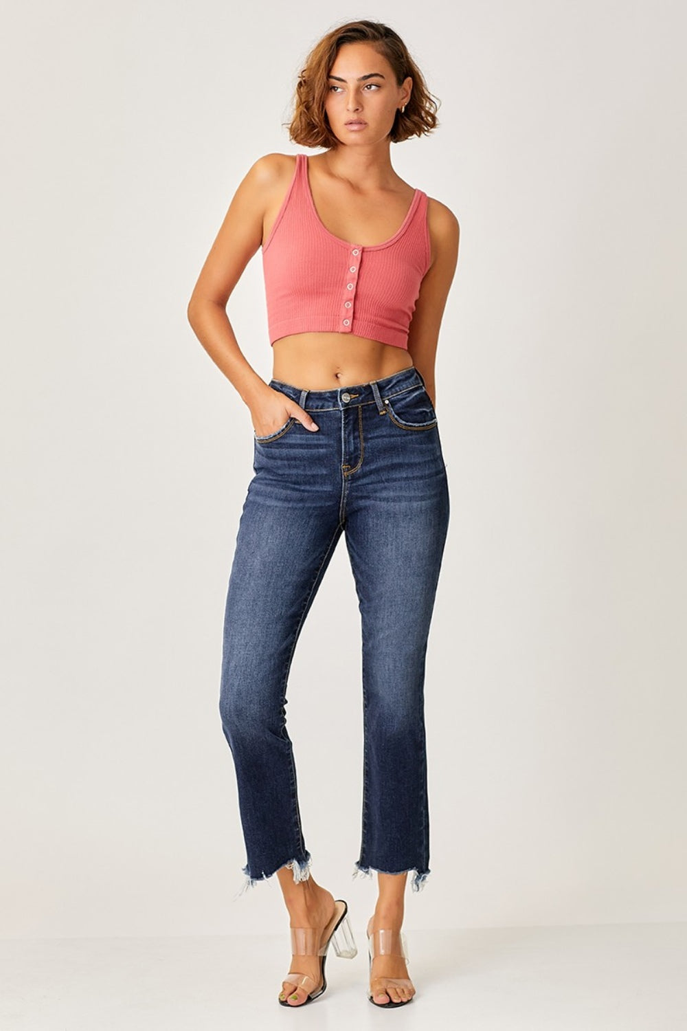 Risen Full Size Frayed Hem Cropped Straight Jeans *