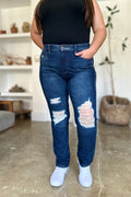 Judy Blue Full Size High Waist Rigid Magic Heavy Destroy Straight Jeans *