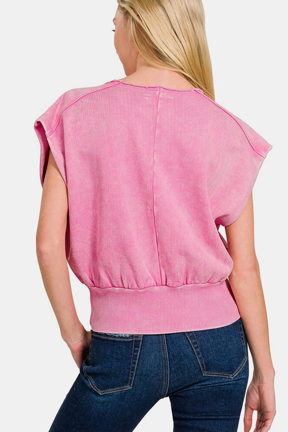 Zenana Washed Boat Neck Bottom Banded Dolman Sleeve Top *