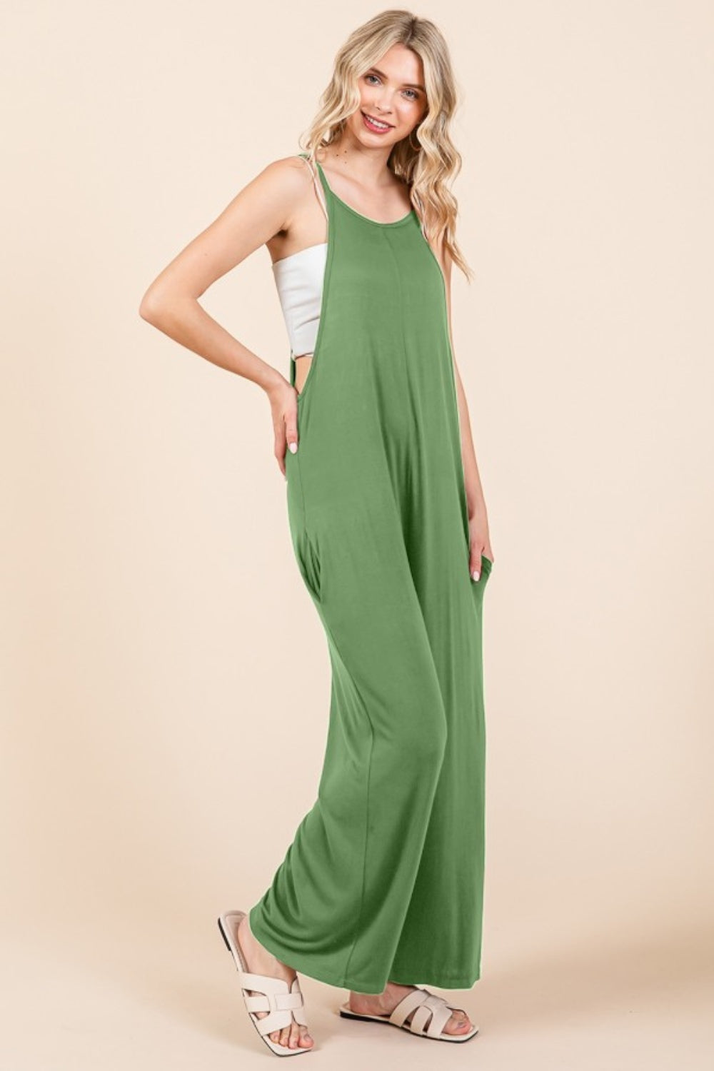 Culture Code Full Size Sleeveless Wide Leg Jumpsuit with Pockets *