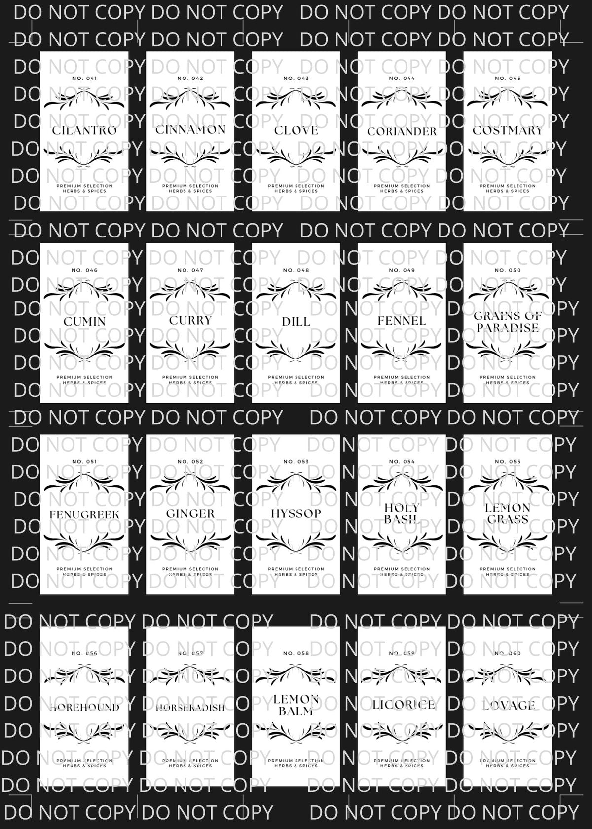 Spice Labels Black with Leaf Design Digital Art in PDF SVG PNG JPG File Formats