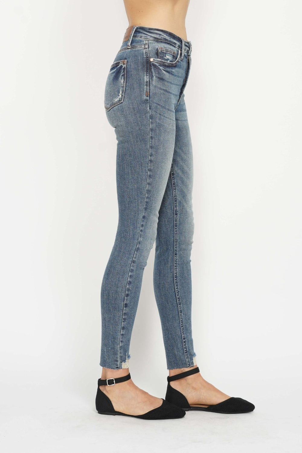 Judy Blue Full Size Tummy Control Vintage Wash Hem Destroy Skinny Jeans *