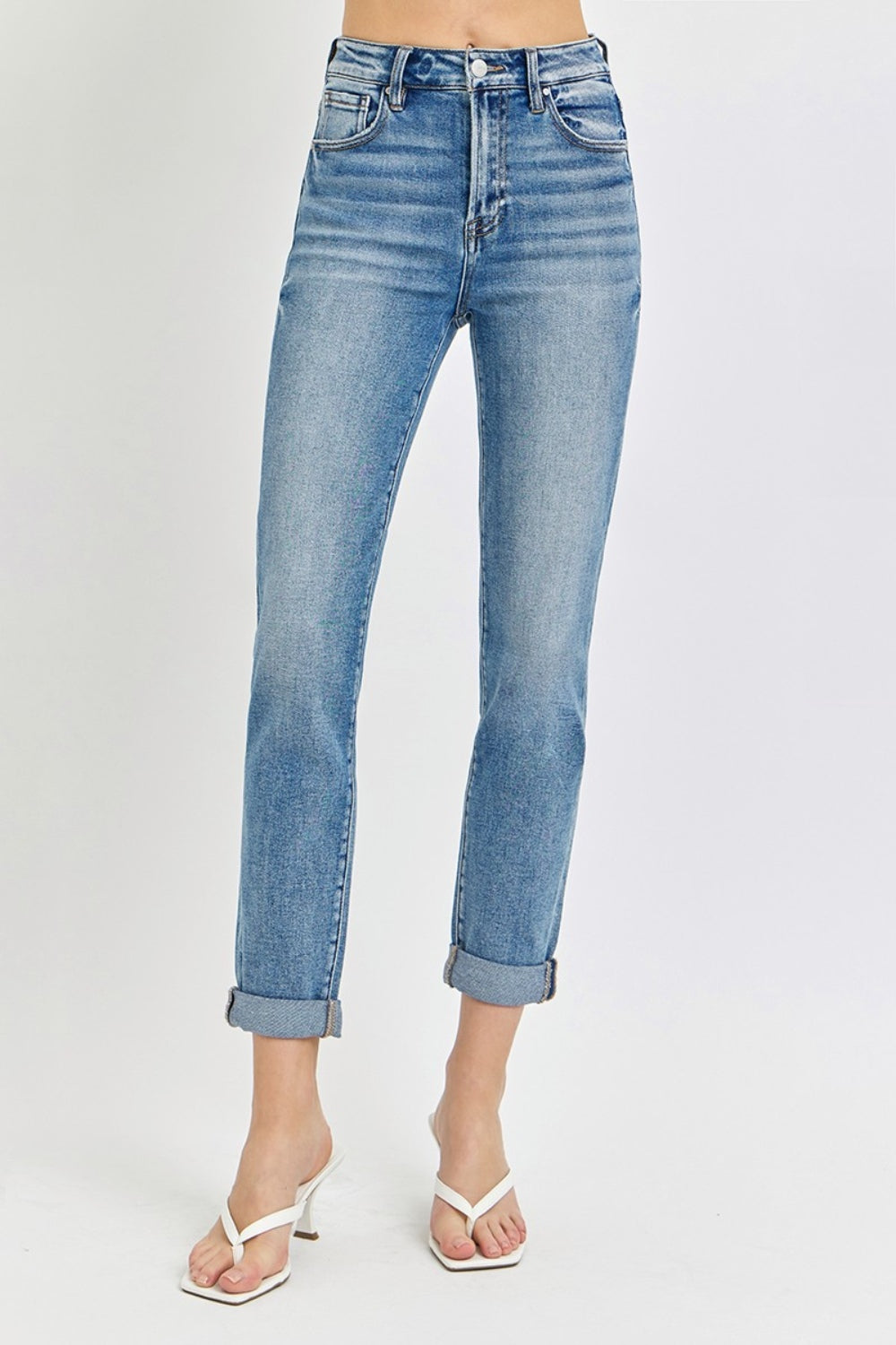 Risen Full Size High Rise Cropped Roll Up Jeans *