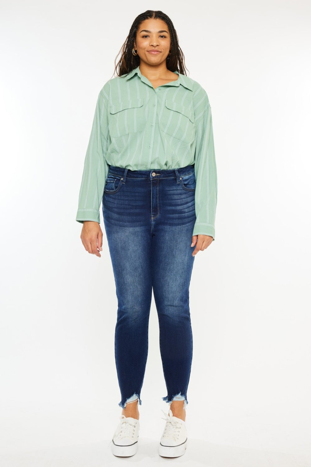 Kancan Full Size High Rise Frayed Ankle Skinny Jeans *