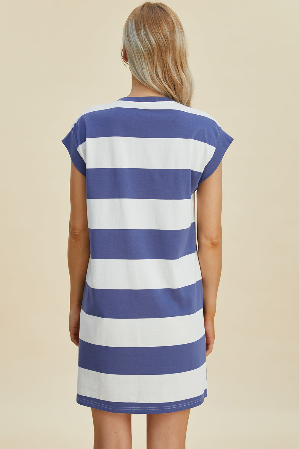 Basic Bae Full Size Striped Round Neck Cap Sleeve Mini Dress *