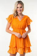 White Birch Full Size Short Sleeve Woven Layered Dress *