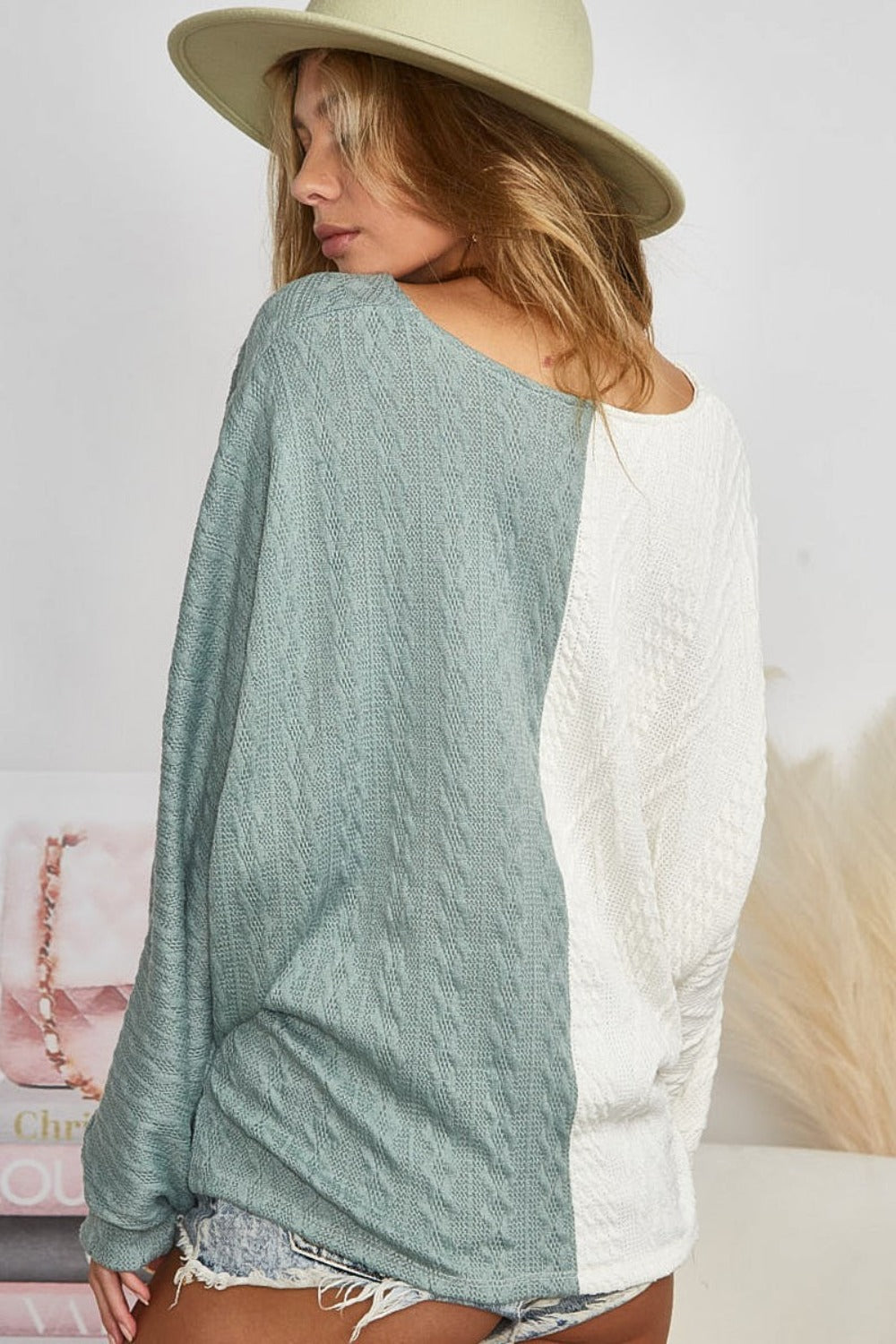 BiBi Twist Front Contrast Cable Knit Top - Brand BiBi