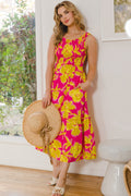 ODDI Full Size Floral Smocked Ruffled Midi Dress *