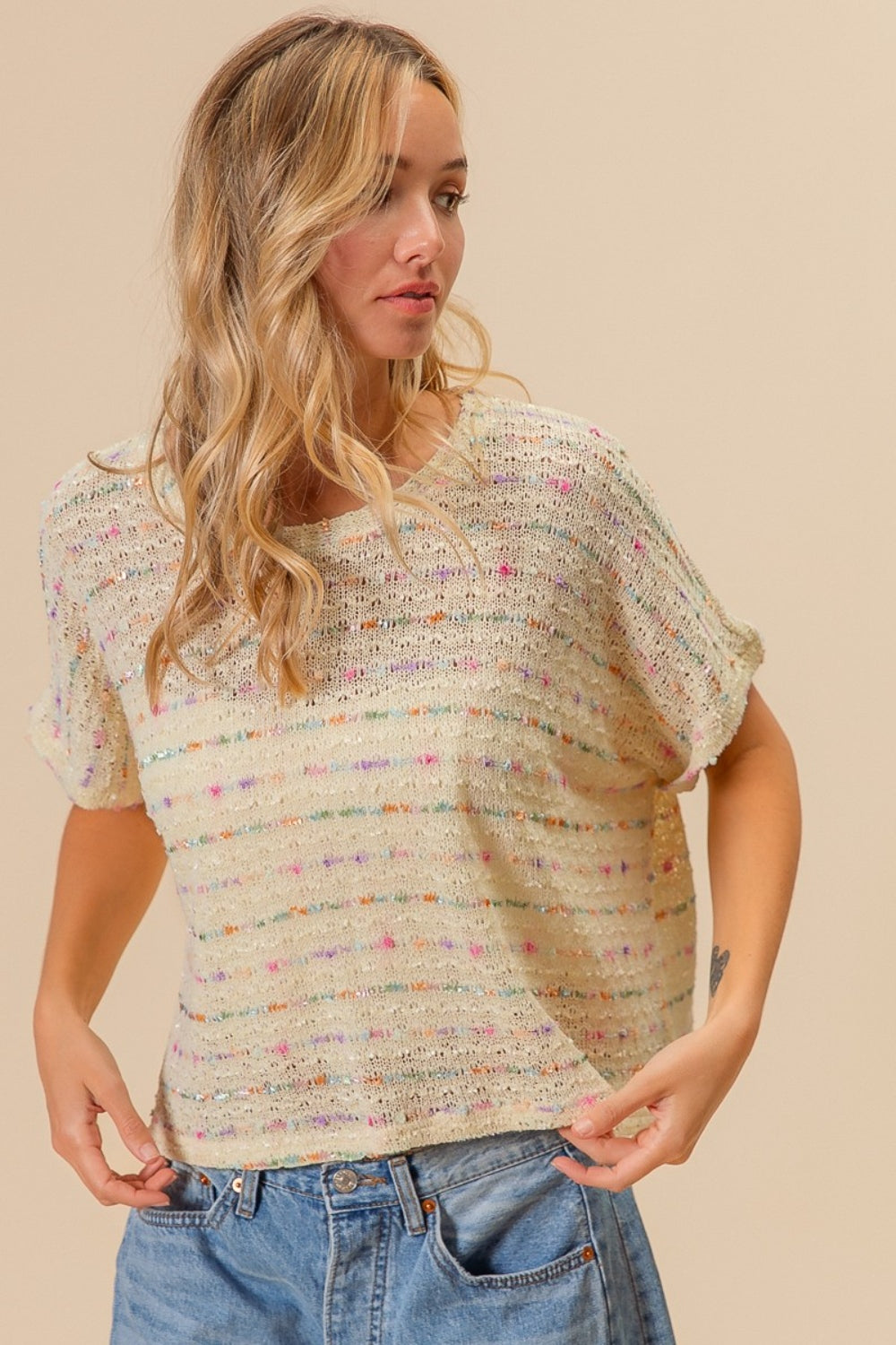 BiBi Striped Popcorn Knit Top - Brand BiBi
