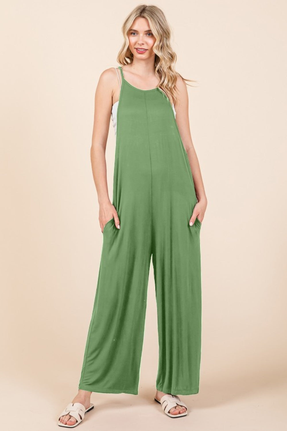 Culture Code Full Size Sleeveless Wide Leg Jumpsuit with Pockets *