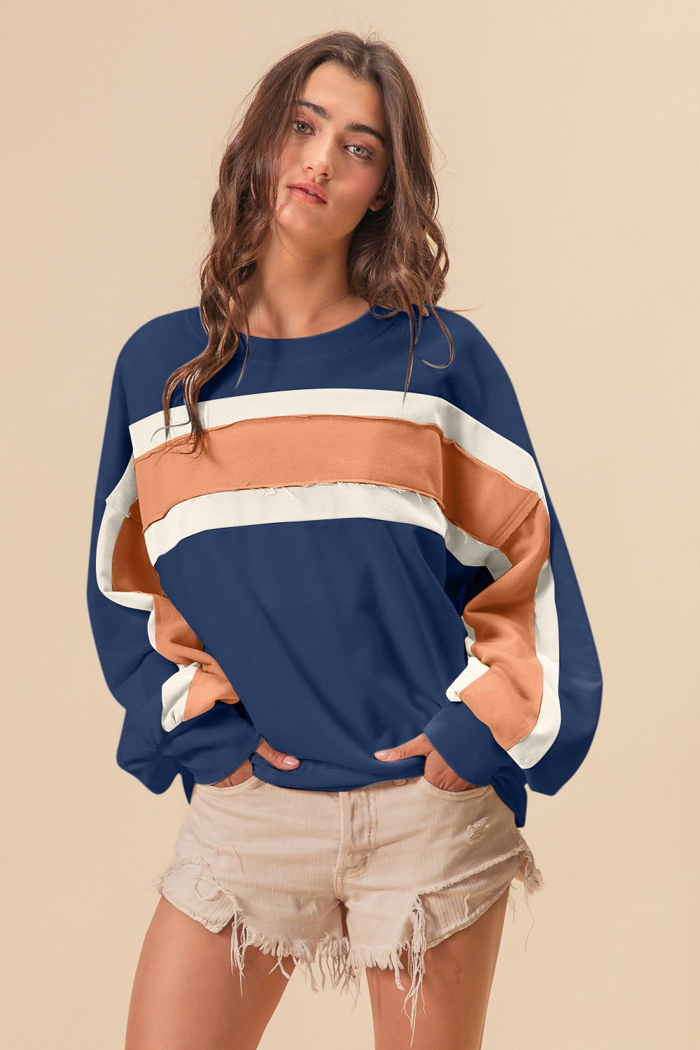 BiBi French Terry Color Block Cut Edge Detail Sweatshirt - Brand BiBi *