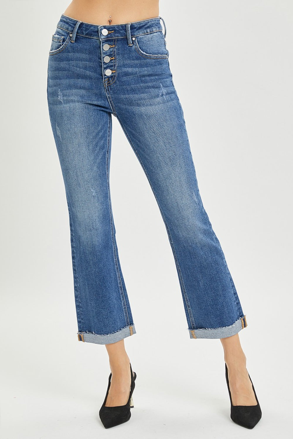 RISEN Full Size Button Fly Cropped Bootcut Jeans *