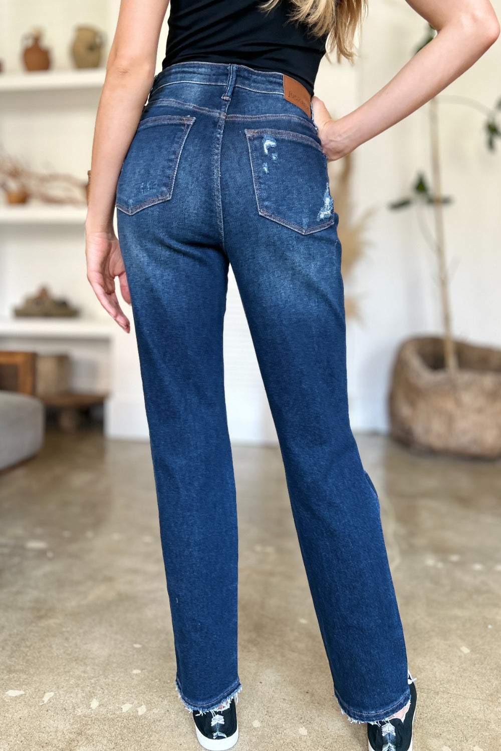 Judy Blue Full Size High Waist Rigid Magic Heavy Destroy Straight Jeans *