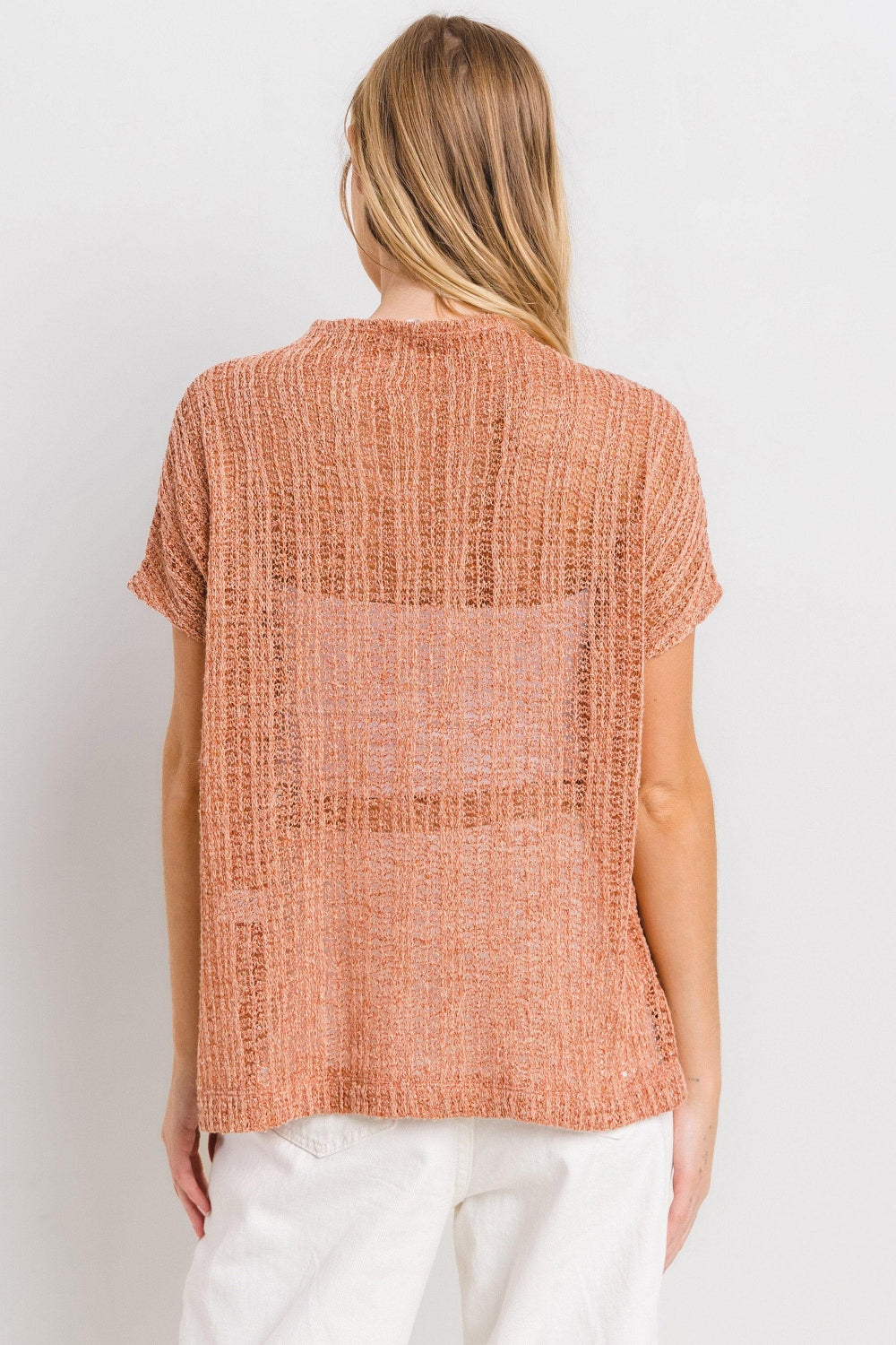 Ces Femme See Through Crochet Mock Neck Cover Up *