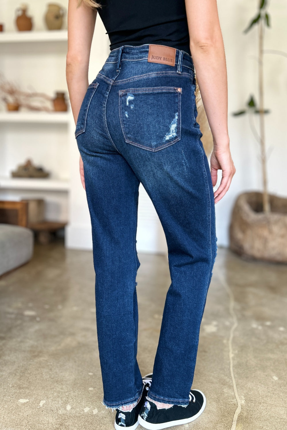 Judy Blue Full Size High Waist Rigid Magic Heavy Destroy Straight Jeans *
