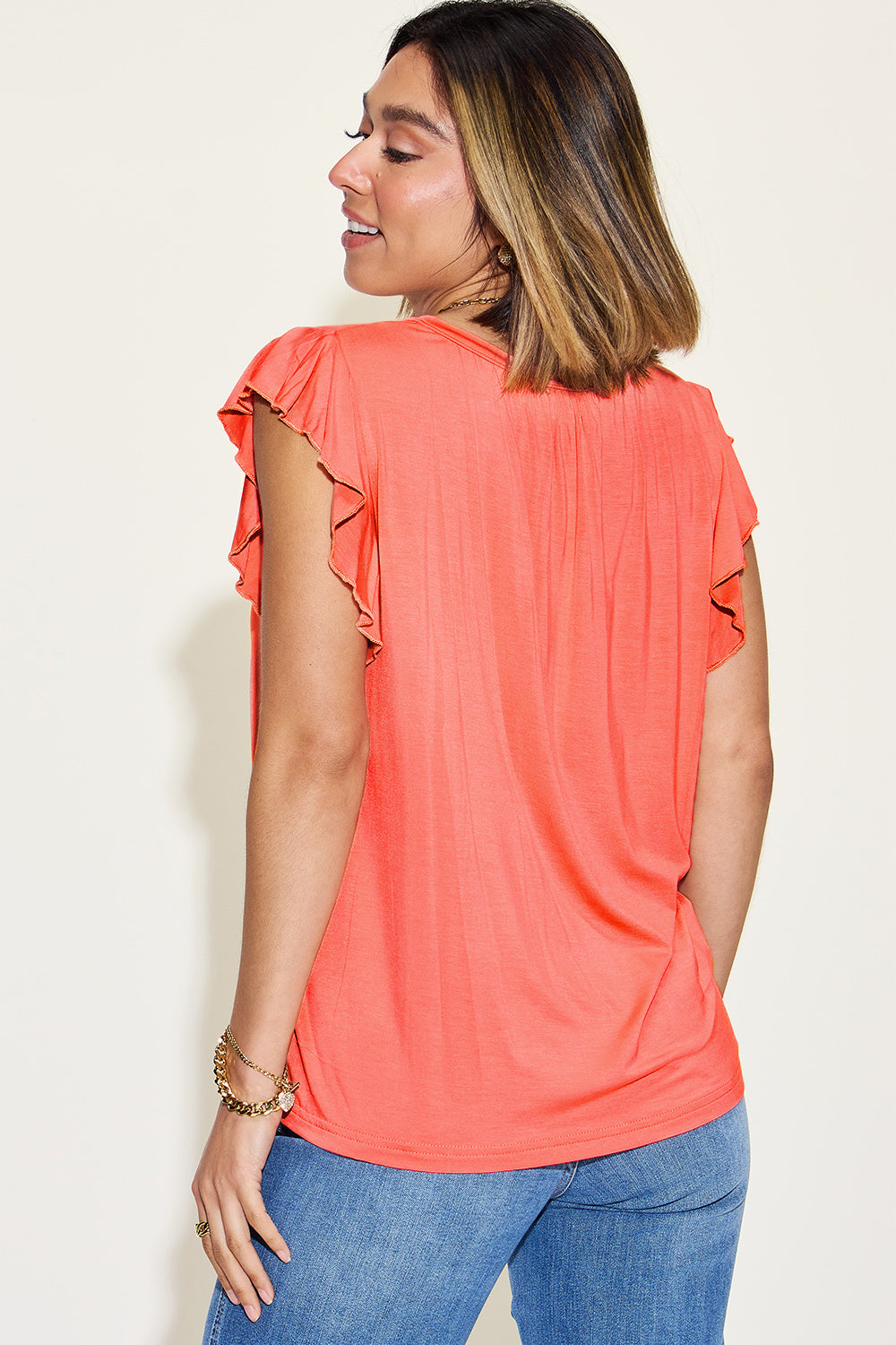 Basic Bae Full Size Bamboo Notched Ruffled Short Sleeve T-Shirt *