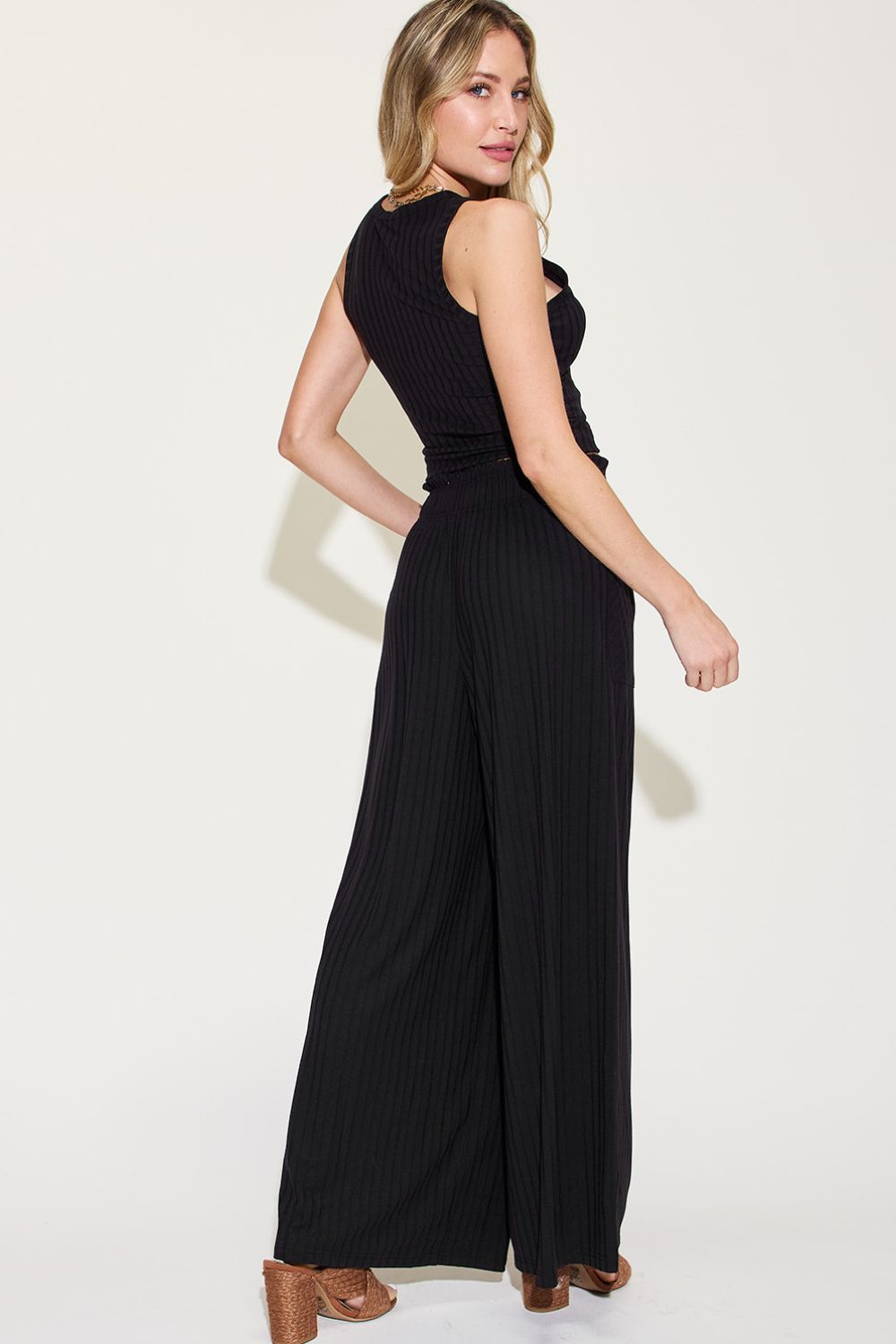 Basic Bae Full Size Ribbed Tank and Wide Leg Pants Set *
