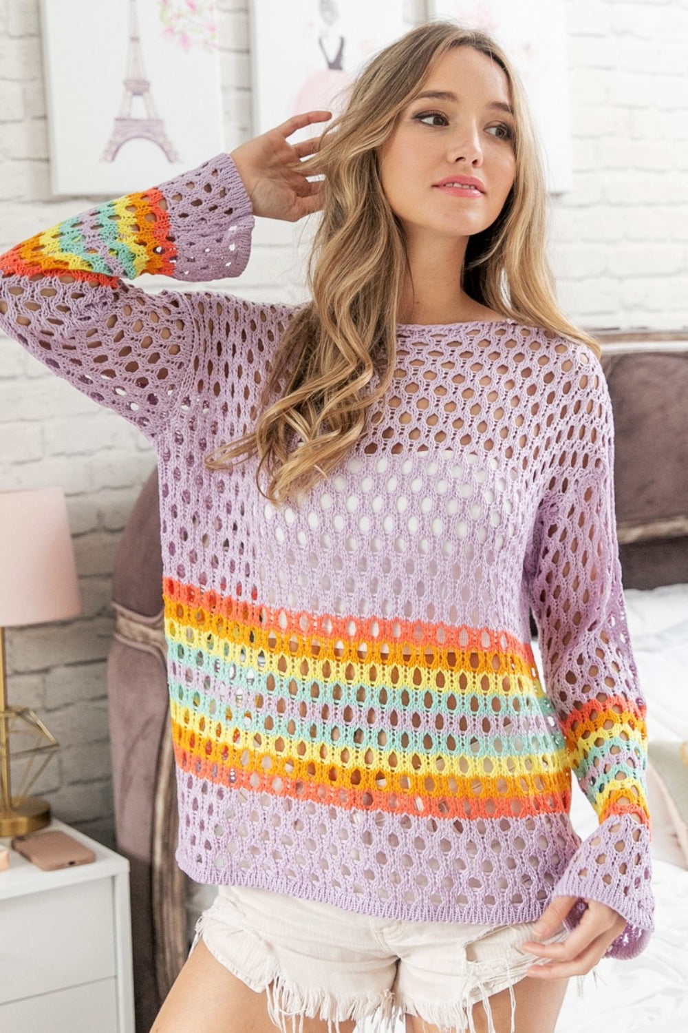 BiBi Rainbow Stripe Hollow Out Cover Up - Brand BiBi *