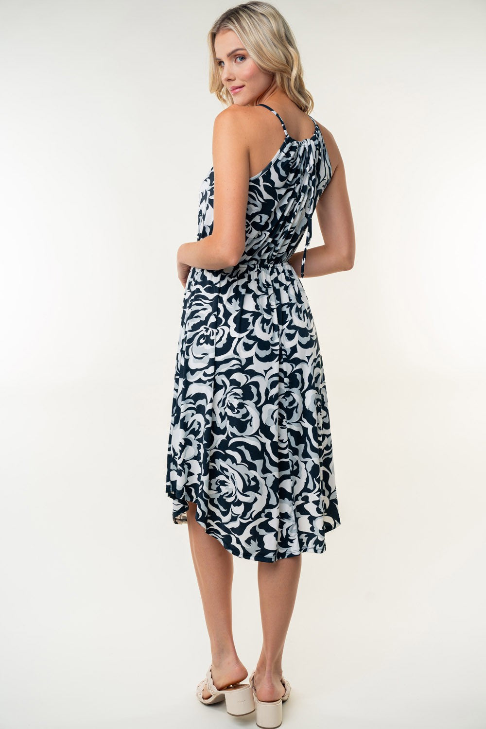 White Birch Tied Ruched Floral Sleeveless Knee Length Dress *