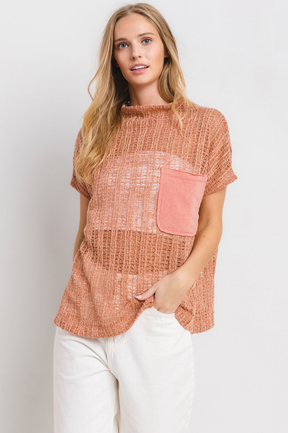 Ces Femme See Through Crochet Mock Neck Cover Up *