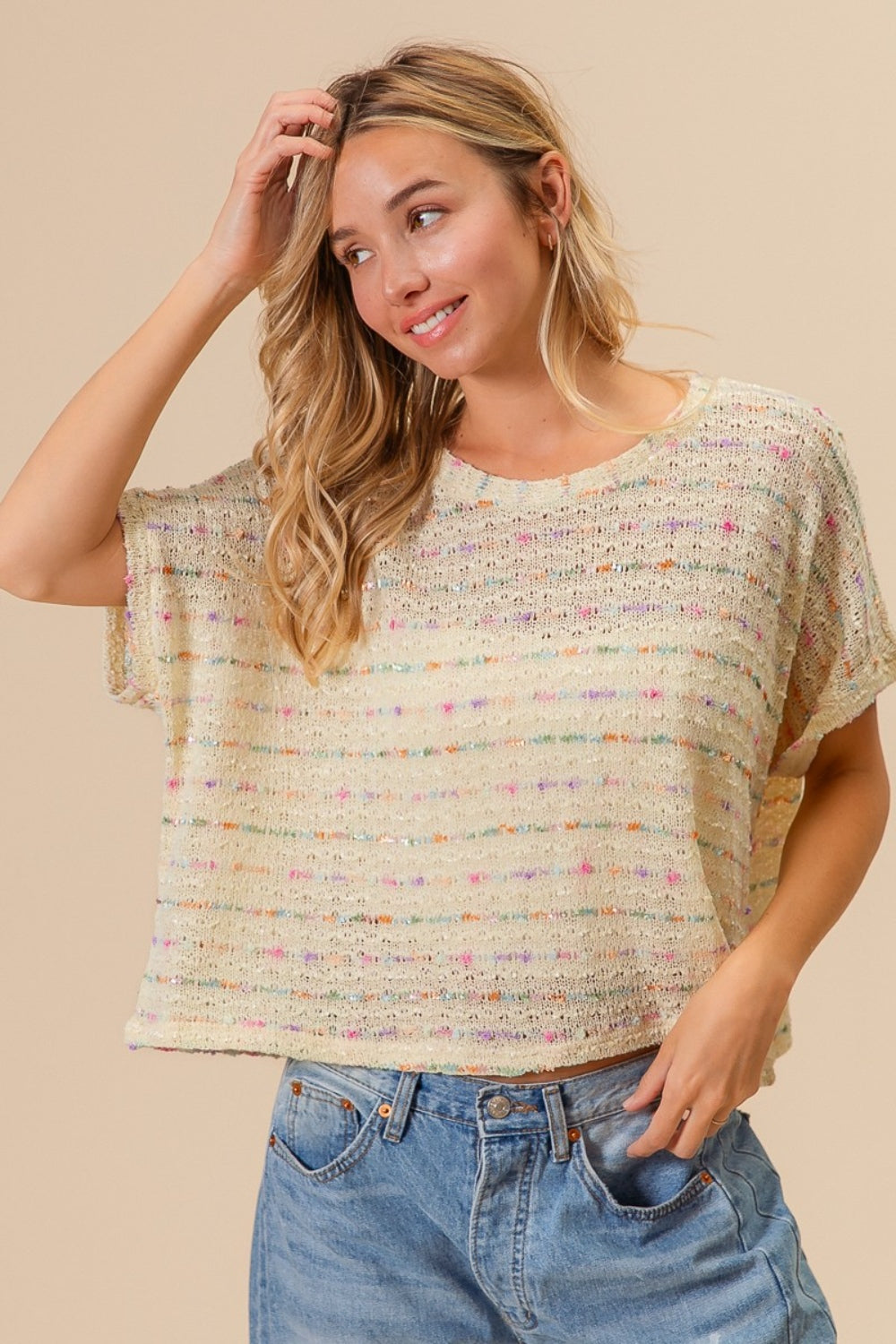 BiBi Striped Popcorn Knit Top - Brand BiBi