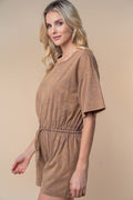 White Birch Full Size Short Sleeve Drawstring Romper *