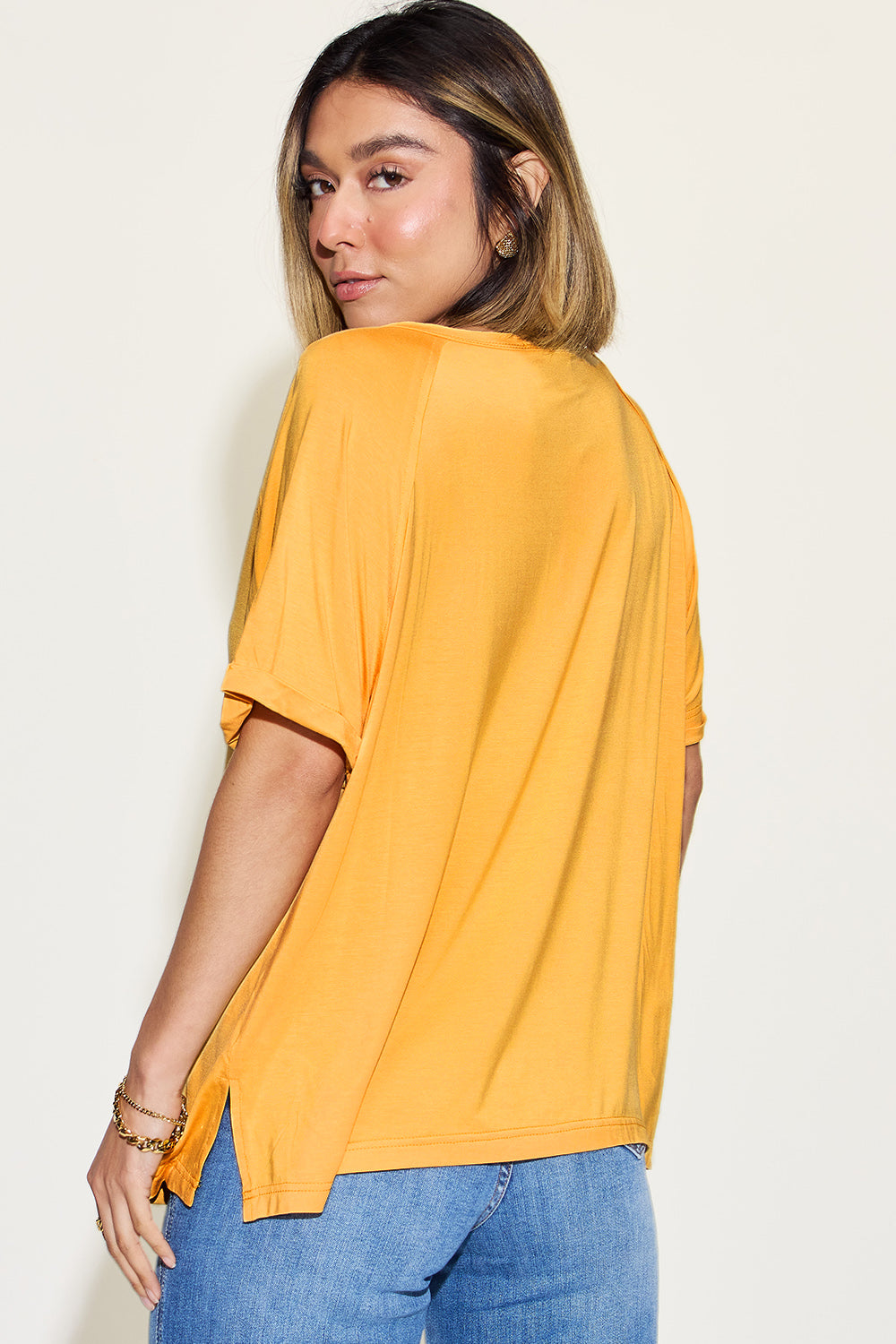 Basic Bae Full Size Bamboo Slit V-Neck Short Sleeve T-Shirt *