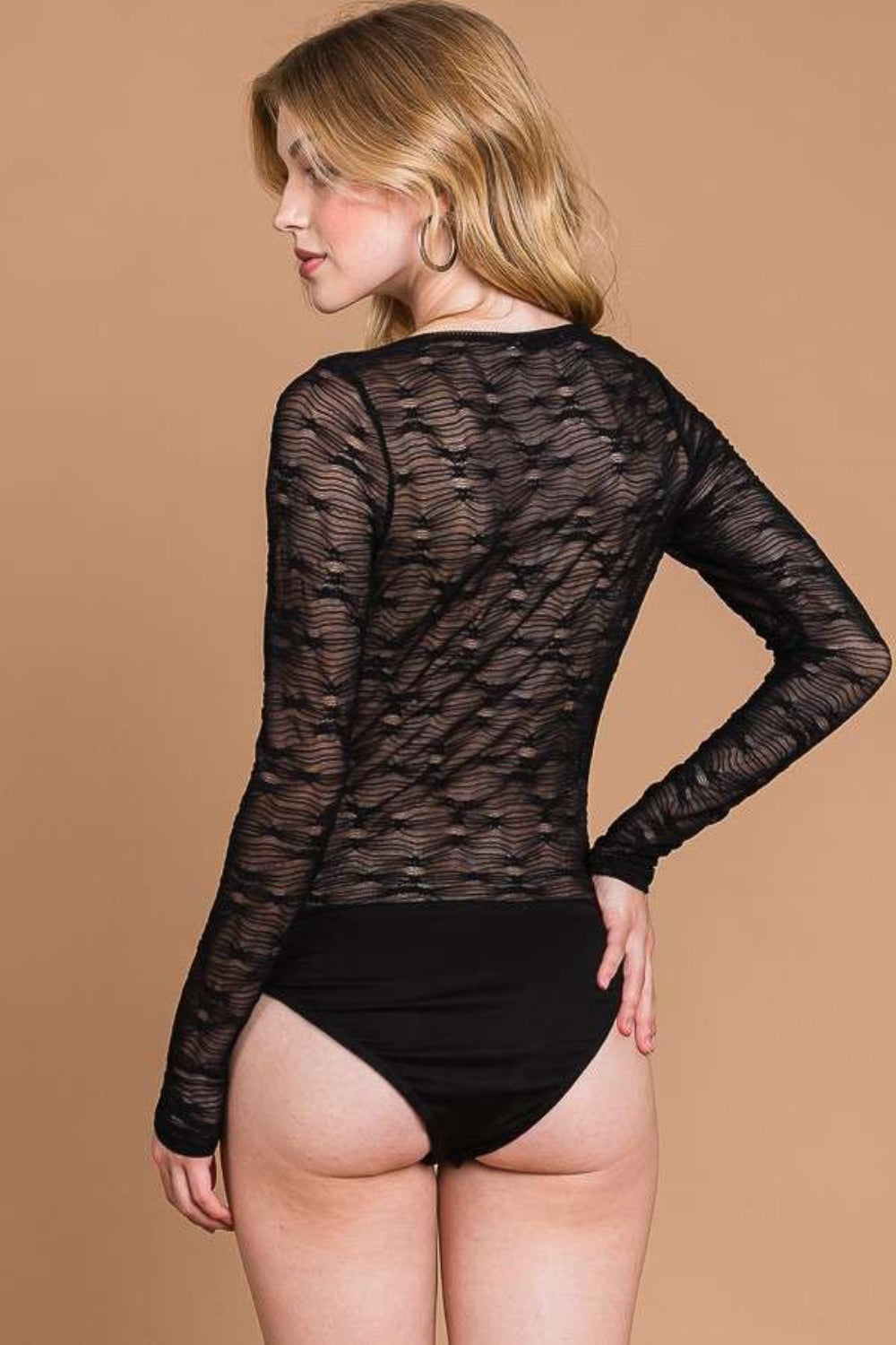 Culture Code Round Neck Mesh Perspective Bodysuit *