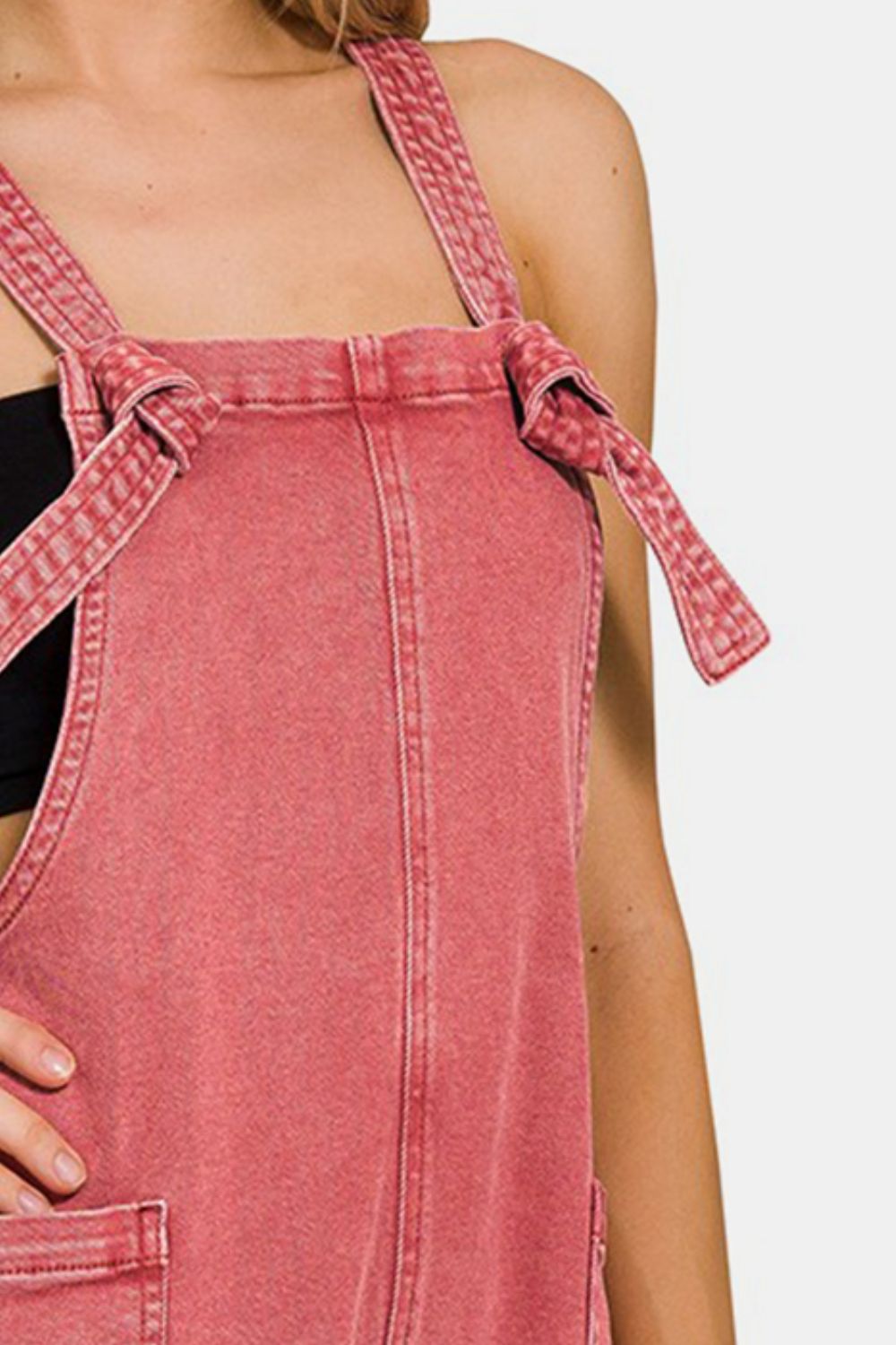 Zenana Washed Knot Strap Rompers *