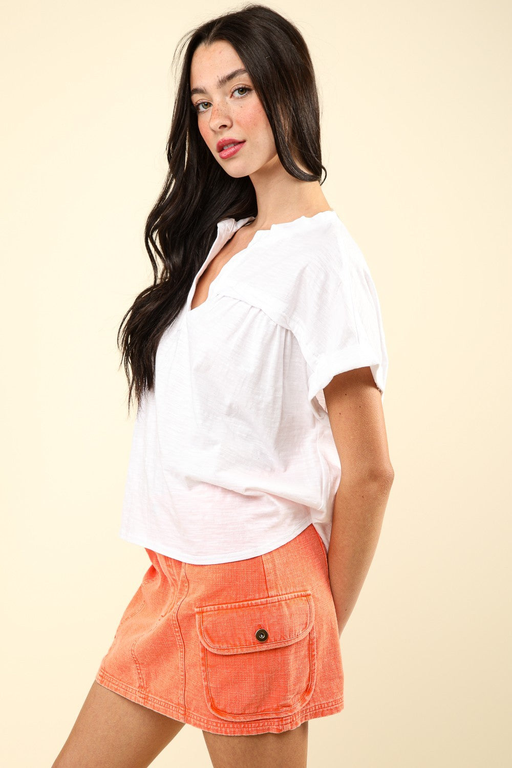 VERY J Nochted Short Sleeve Washed T-Shirt *