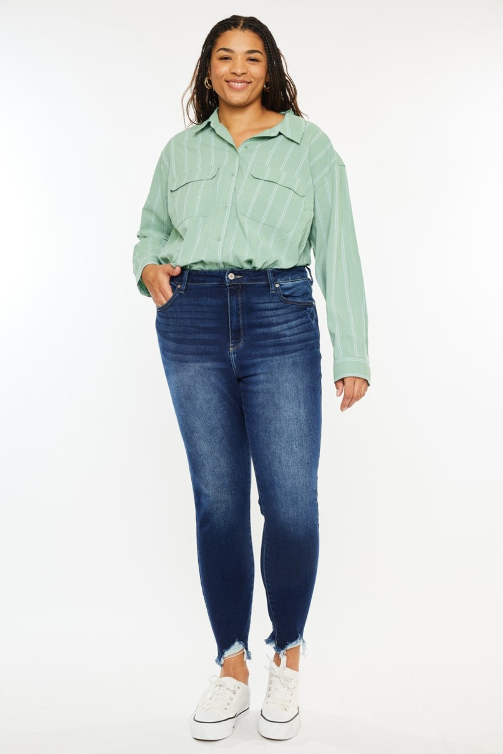 Kancan Full Size High Rise Frayed Ankle Skinny Jeans *