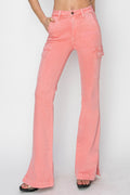 RISEN Full Size High Rise Side Slit Cargo Bootcut Jeans *
