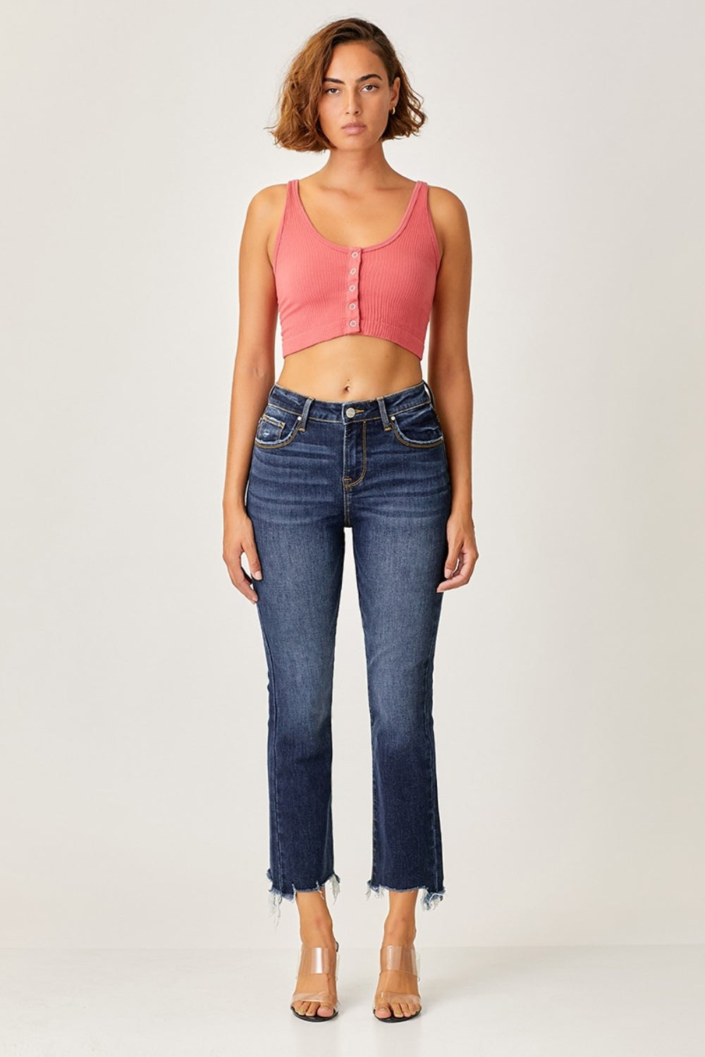 Risen Full Size Frayed Hem Cropped Straight Jeans *