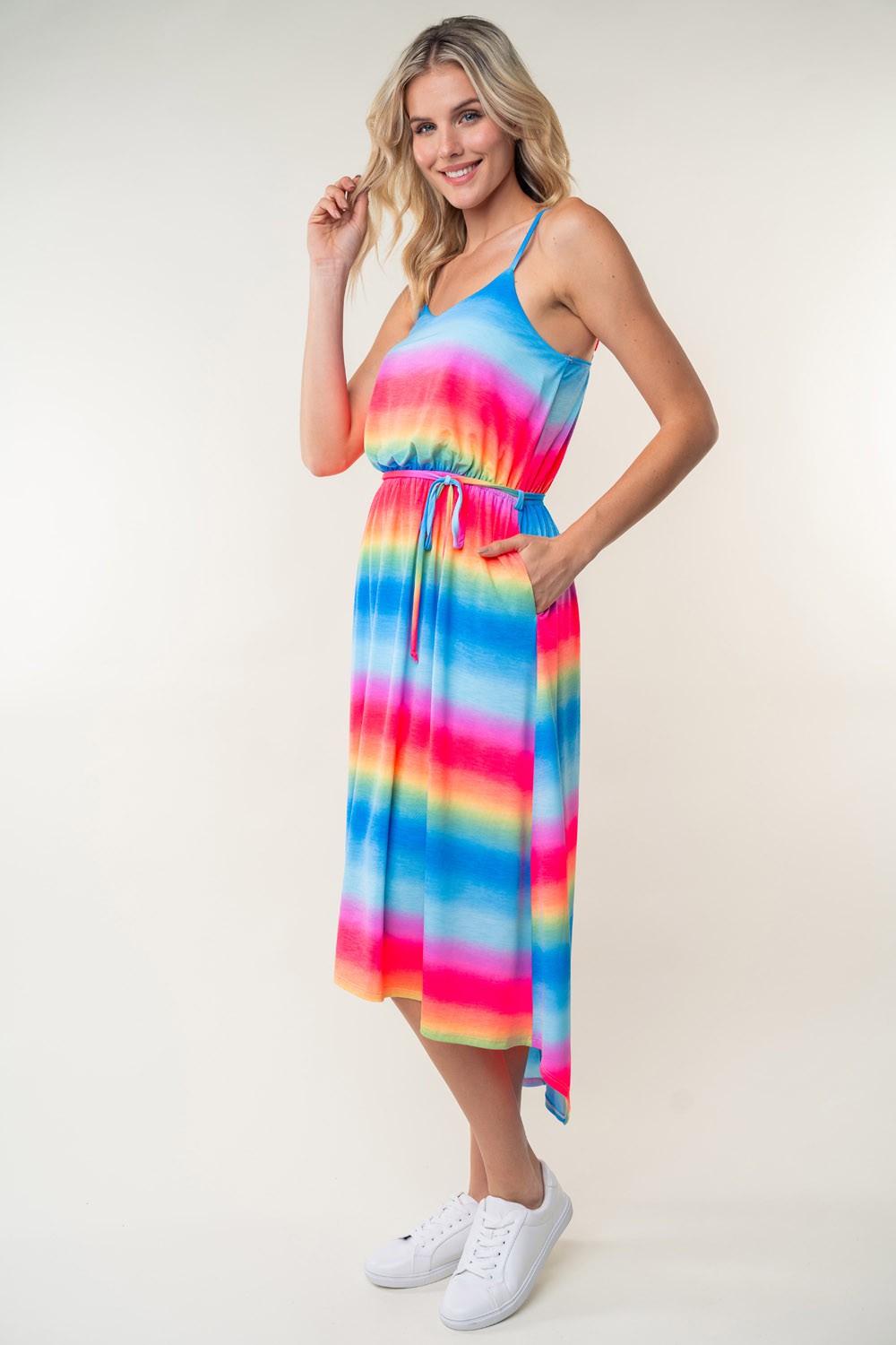 White Birch Full Size Ombre Striped Midi Cami Dress *