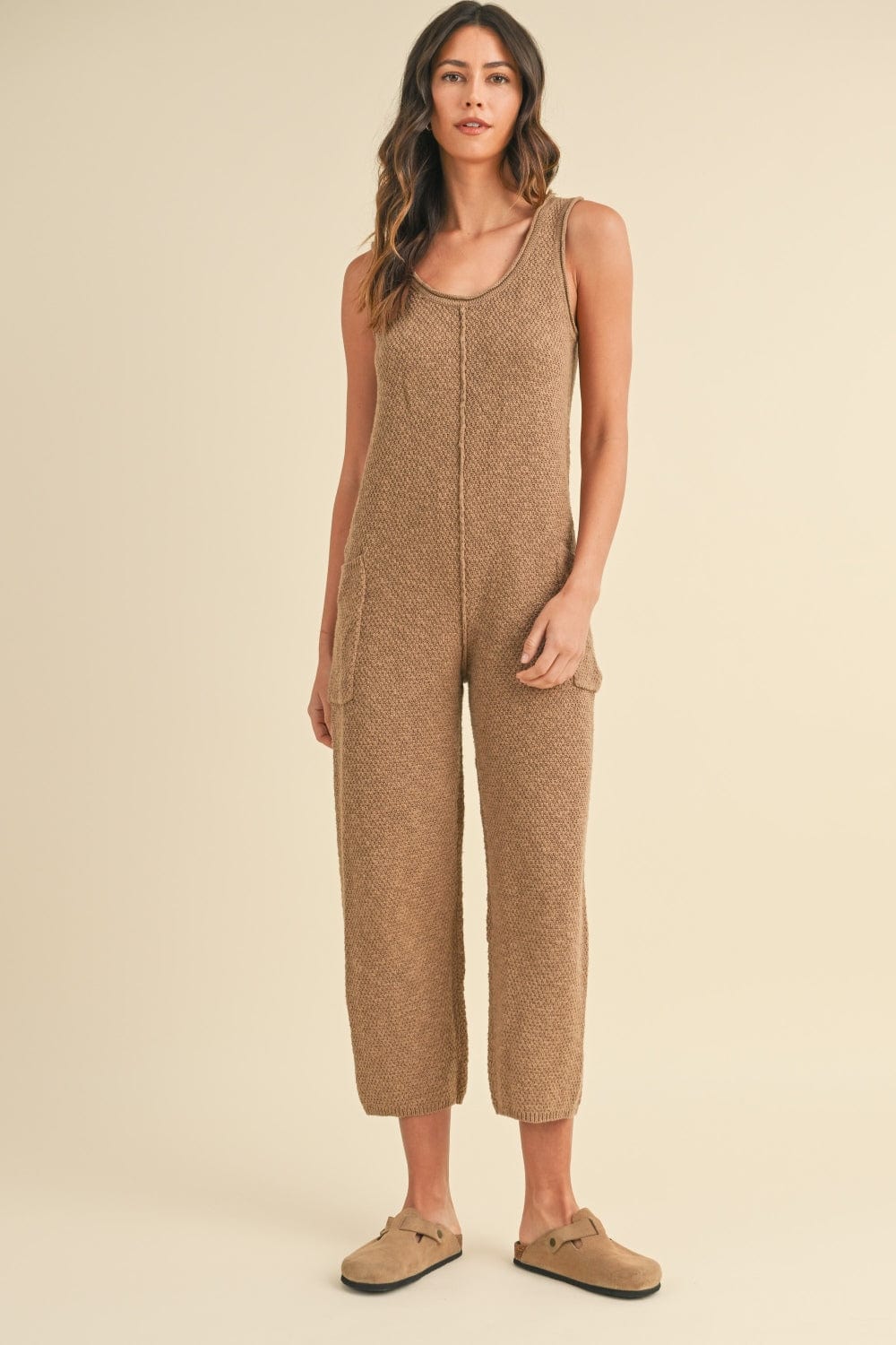 MABLE Sleeveless Knit Crop Jumpsuit with Pockets *