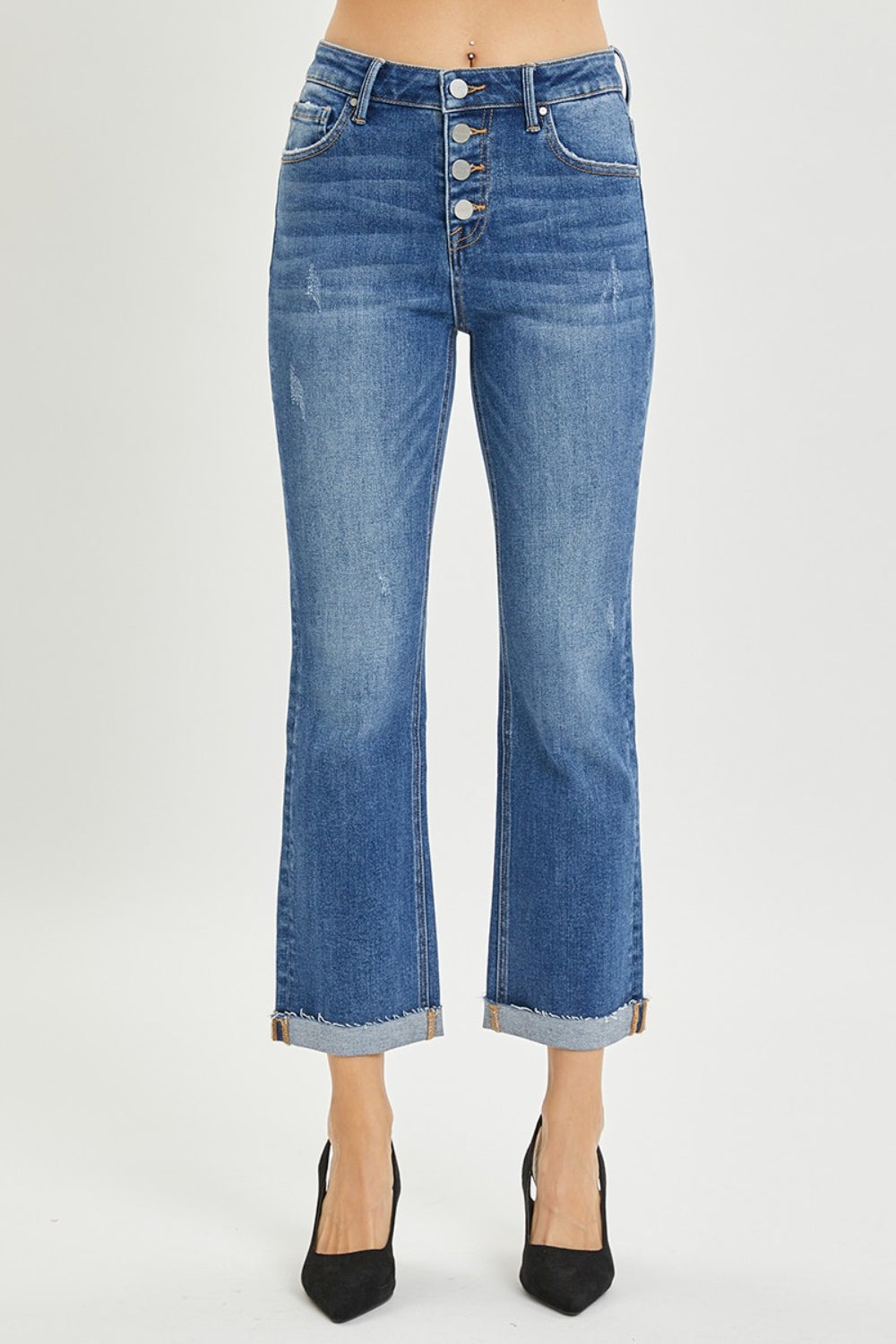 RISEN Full Size Button Fly Cropped Bootcut Jeans *