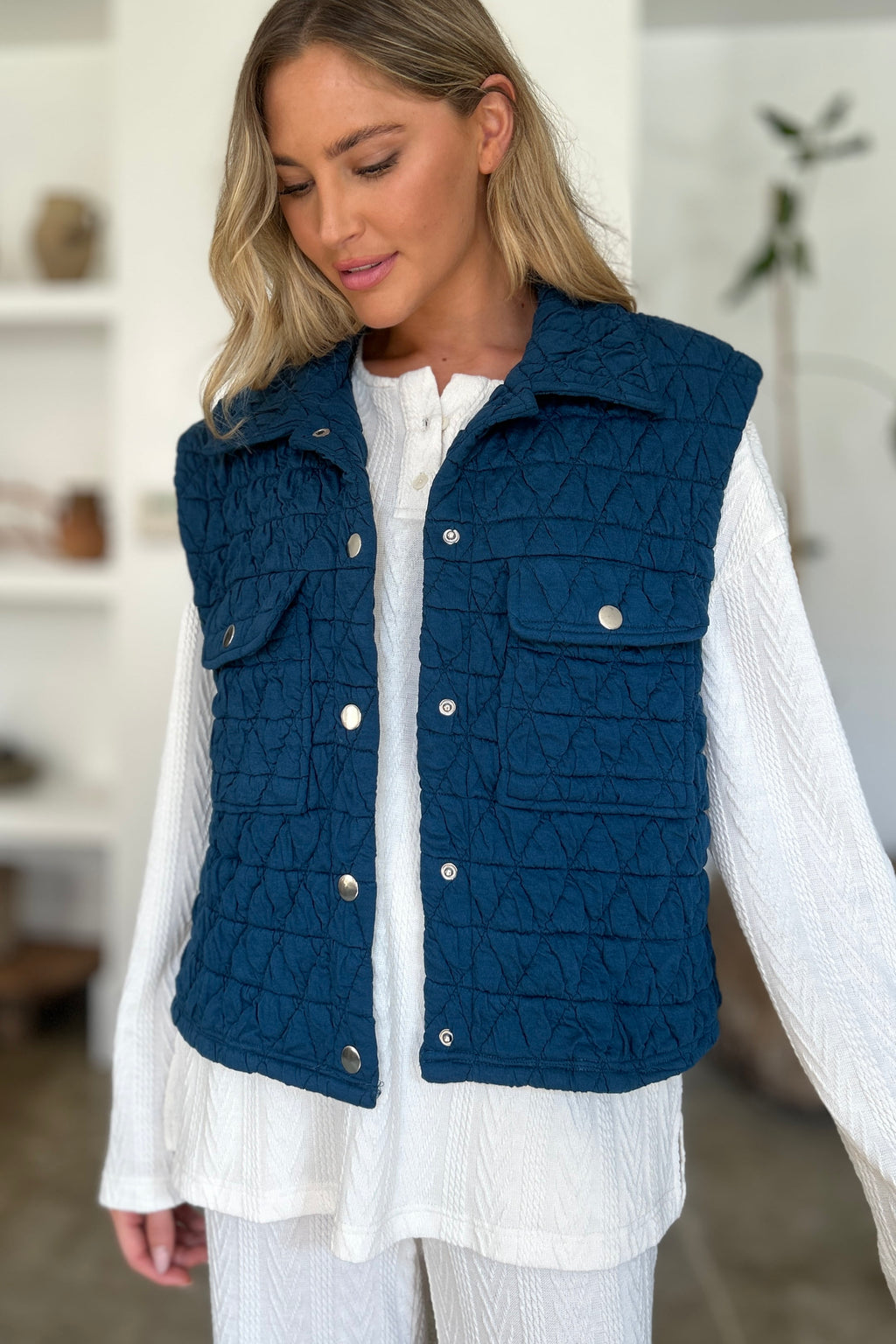 Double Take Full Size Pocketed Texture Snap Down Vest Coat *