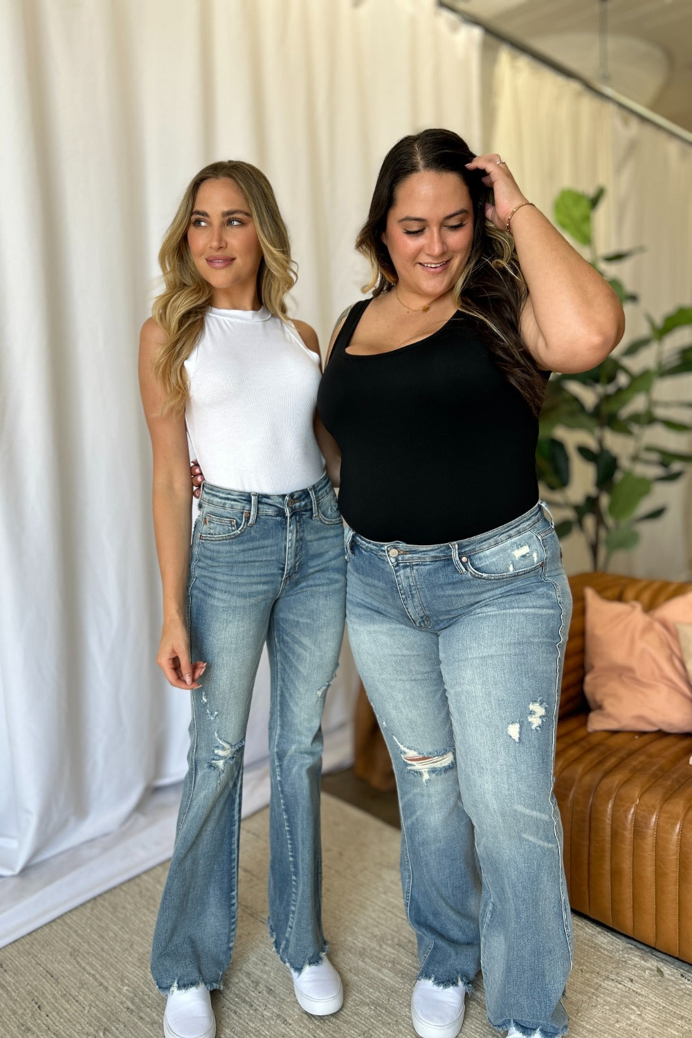 Judy Blue Full Size Medium Rise Tummy Control Destroy Flare Jeans *