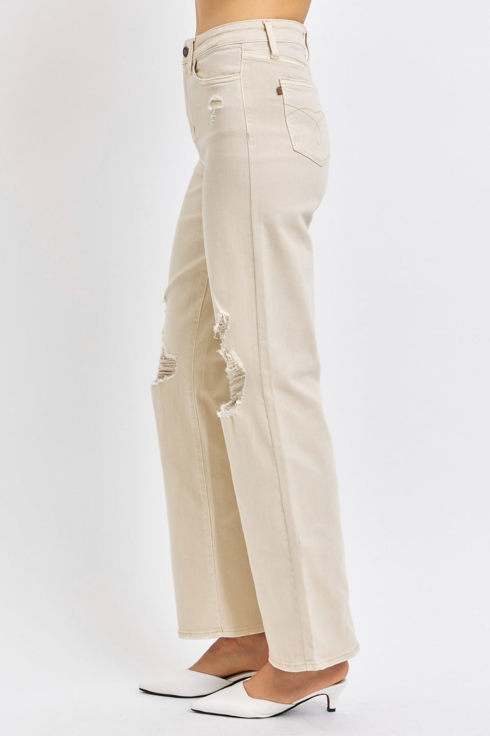 Judy Blue Full Size High Waist Distressed Wide Leg Jeans *