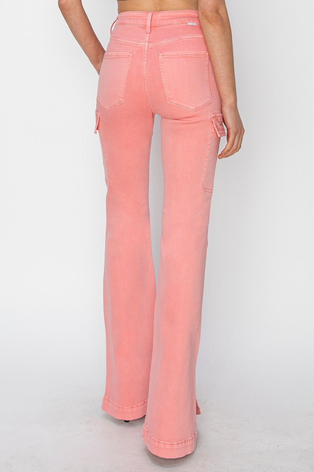 RISEN Full Size High Rise Side Slit Cargo Bootcut Jeans *