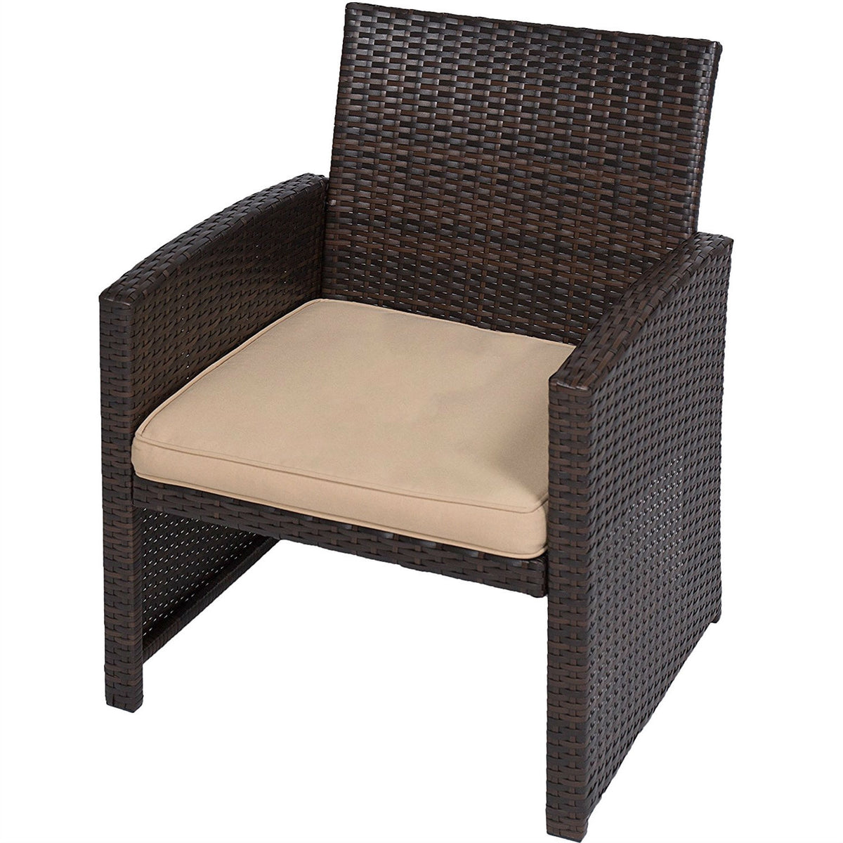 Brown Resin Wicker 4-Piece Modern Patio Furniture Set with Beige Cushions *