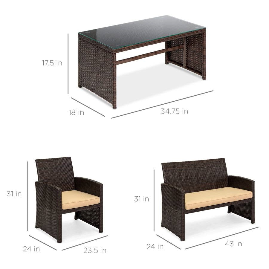 Brown Resin Wicker 4-Piece Modern Patio Furniture Set with Beige Cushions *