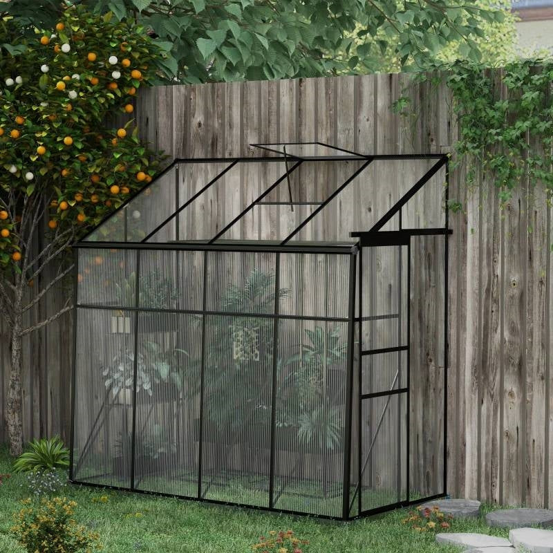 8.3 ft x 4.1 ft Outdoor Polycarbonate Lean-to Greenhouse with Black Metal Frame *