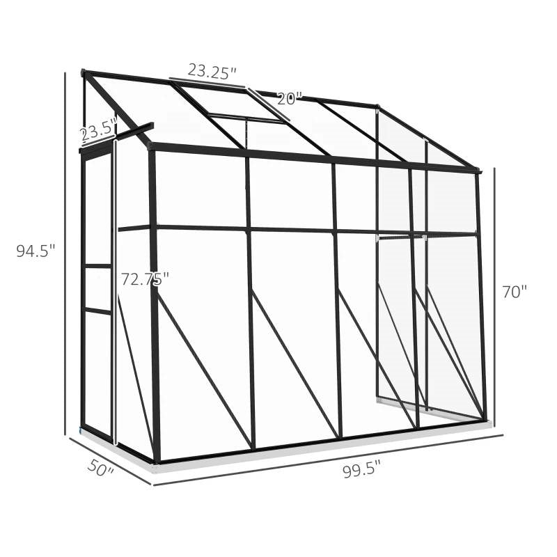 8.3 ft x 4.1 ft Outdoor Polycarbonate Lean-to Greenhouse with Black Metal Frame *