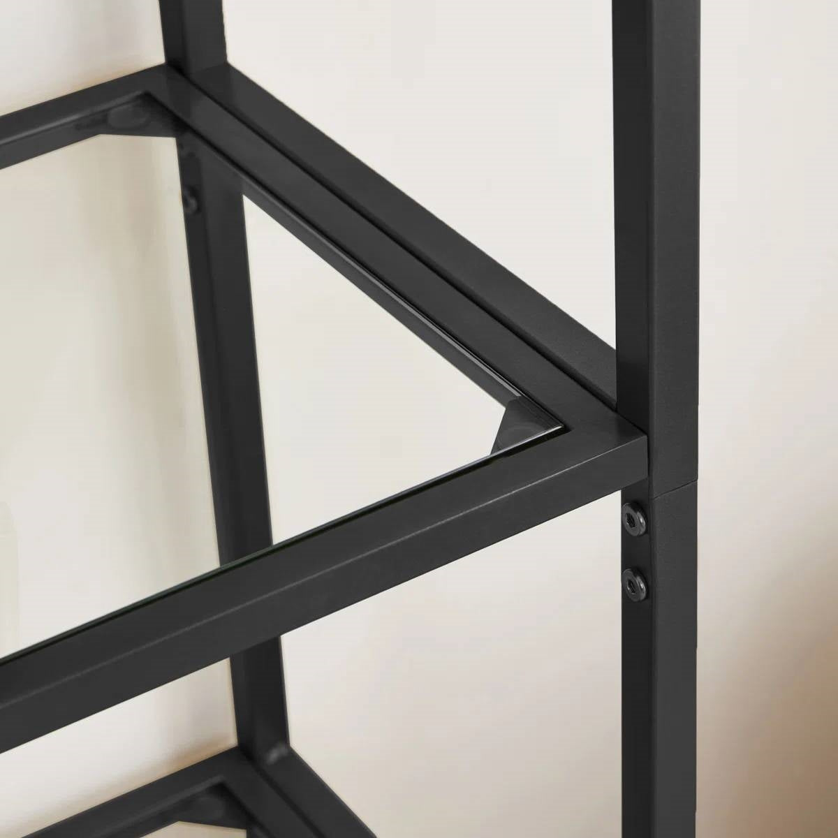 Modern Metal Arched Top Display Rack Bookcase with 5 Glass Storage Shelves