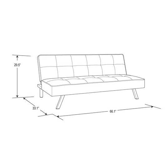 Modern Futon Sofa Bed in Black Fabric with Chrome Metal Legs
