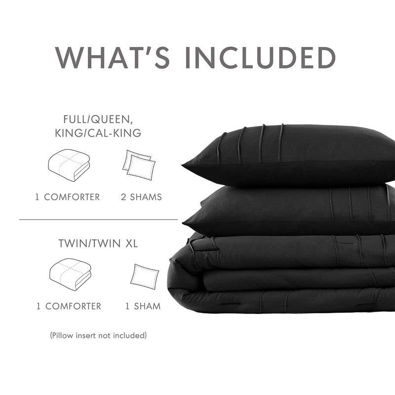 Pre-Washed Pleated Microfiber Comforter Set in Black