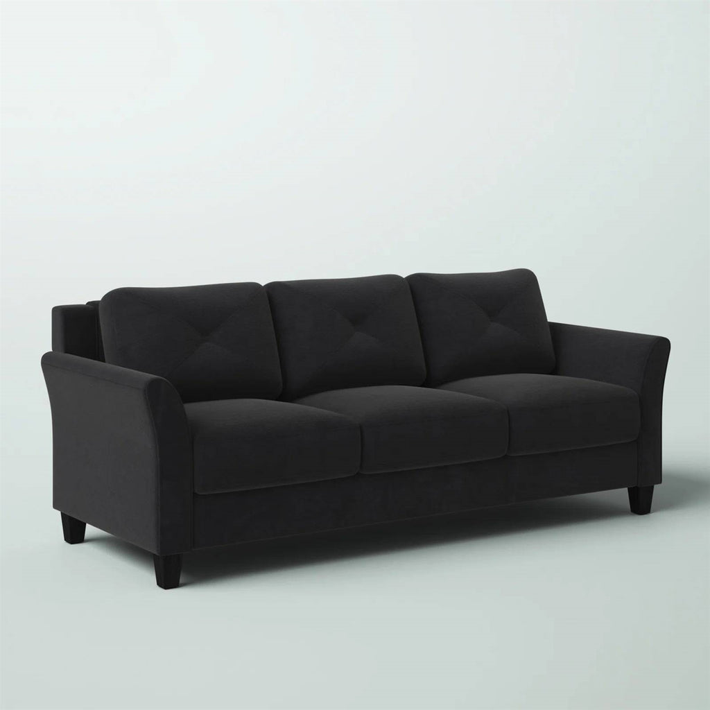Modern 3-Seater Black Microfiber Upholstered Sofa
