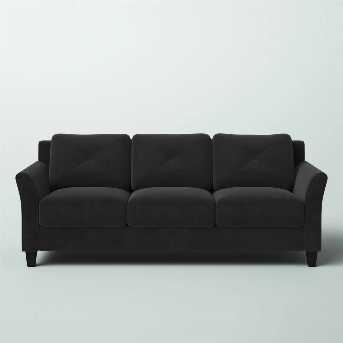 Modern 3-Seater Black Microfiber Upholstered Sofa