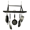 Black Metal Rectangular Pot Rack with 12 Hanging Hooks - Holds up to 40 lbs.